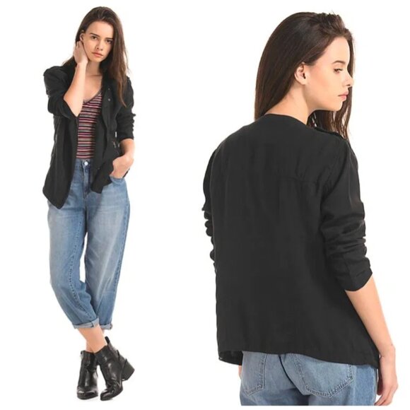 GAP Women Black Tencel Moto Jacket size M - Picture 14 of 15